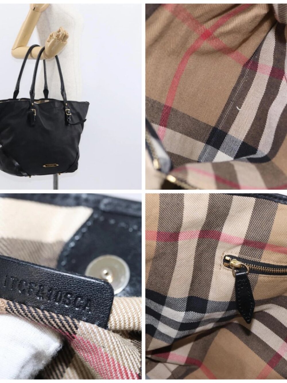 BURBERRY Tote Bag Leather Black Gold Auth - Picture 16 of 16